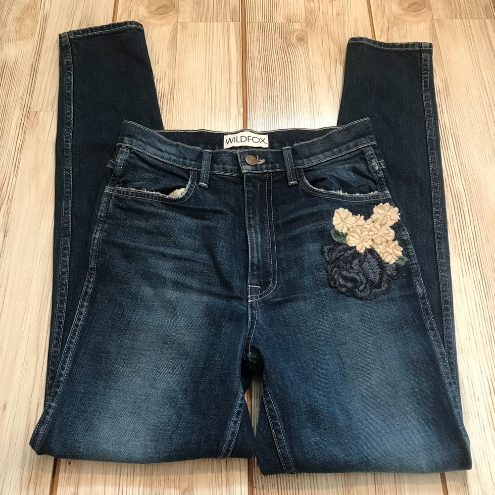 Wildfox Embroidered high waisted skinny